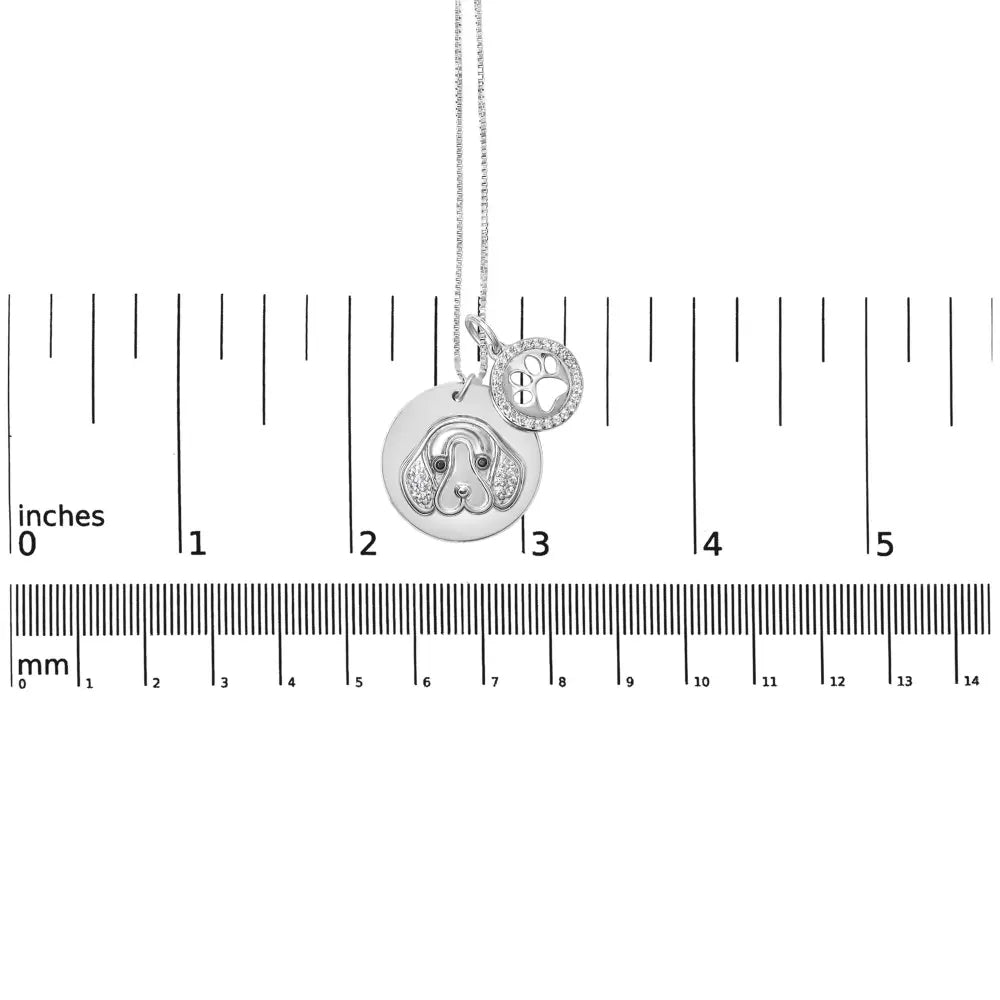 .925 sterling silver 1/5 cttw white and black diamond beagle dog medallion charm 18’’ pendant necklace (i j color i2 i3 clarity)