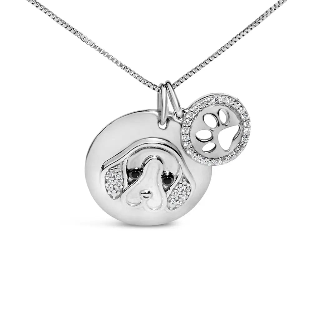 Sterling silver 1/5 cttw white and black diamond beagle pendant necklace bijoux-nyc direct