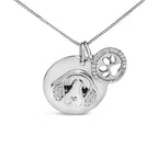 .925 sterling silver 1/5 cttw white and black diamond beagle dog medallion charm 18’’ pendant necklace (i j color i2 i3 clarity)