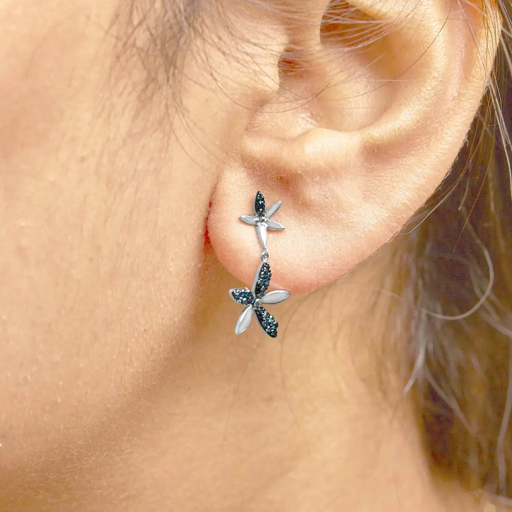 .925 Sterling Silver 1/5ct Cttw Blue Diamond Double Star Drop and Dangle Earrings (Blue Color, SI1-SI2 Clarity) - Bijoux-NYC Direct