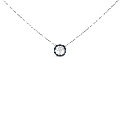 .925 sterling silver 1/6 cttw blue diamond tree of life and circle 18’’ pendant necklace (blue color si1 si2 clarity)
