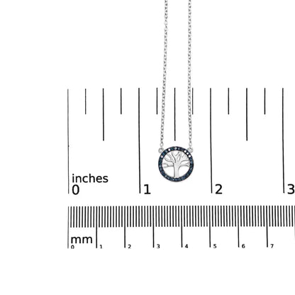 .925 sterling silver 1/6 cttw blue diamond tree of life and circle 18’’ pendant necklace (blue color si1 si2 clarity)