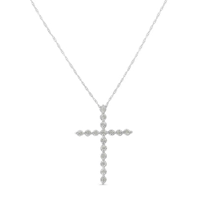 .925 sterling silver 1/6 cttw brilliant cut diamond miracle set shared prong cross 18’’ pendant necklace (i j color i2 i3