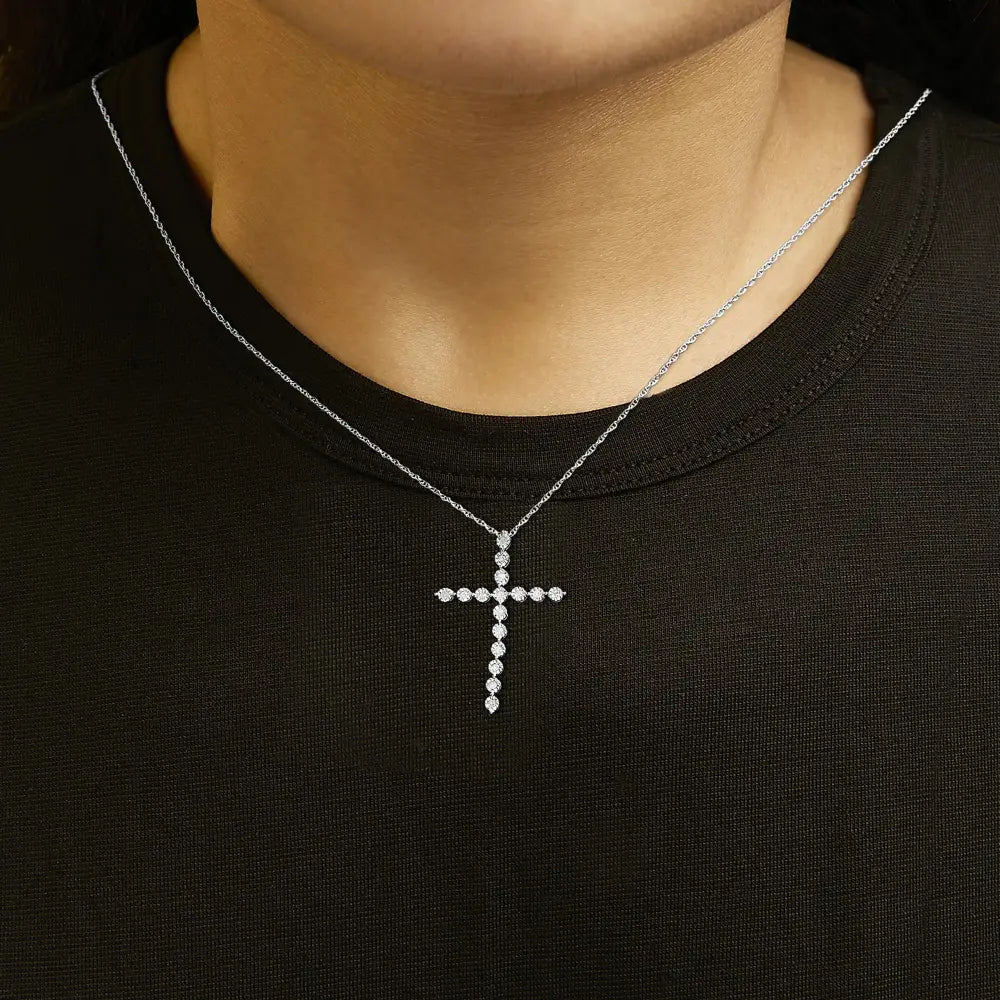 Diamond cross pendant necklace in.925 sterling silver 1/6 cttw 18 inch bijoux-nyc direct