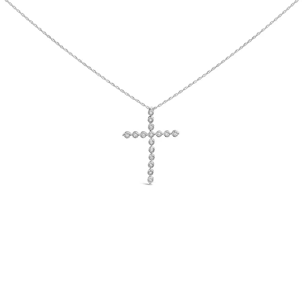 Diamond cross pendant necklace in.925 sterling silver 1/6 cttw 18 inch bijoux-nyc direct