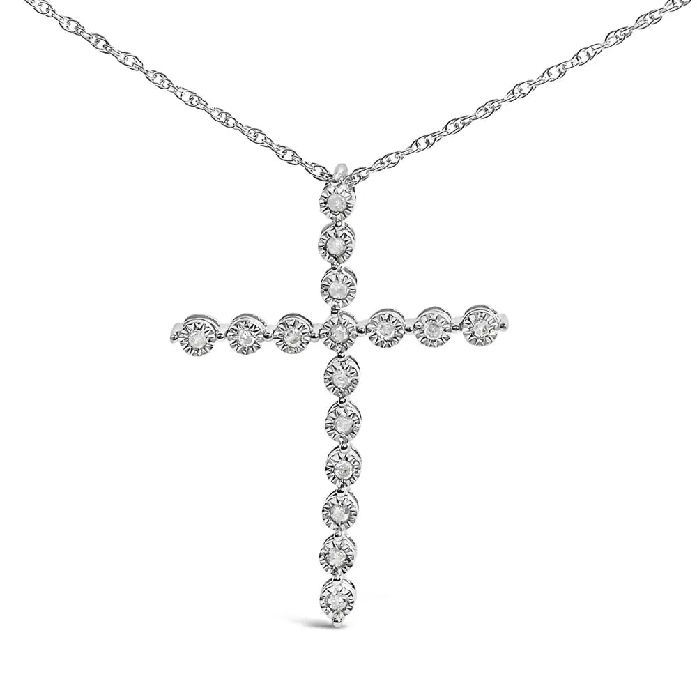 Diamond cross pendant necklace in.925 sterling silver 1/6 cttw 18 inch bijoux-nyc direct