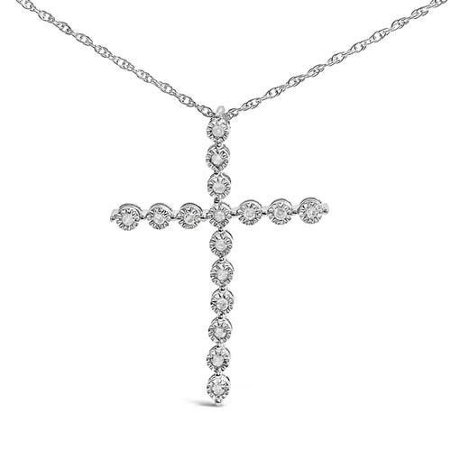 .925 sterling silver 1/6 cttw brilliant-cut diamond miracle-set shared prong cross 18’’ pendant necklace (i-j color