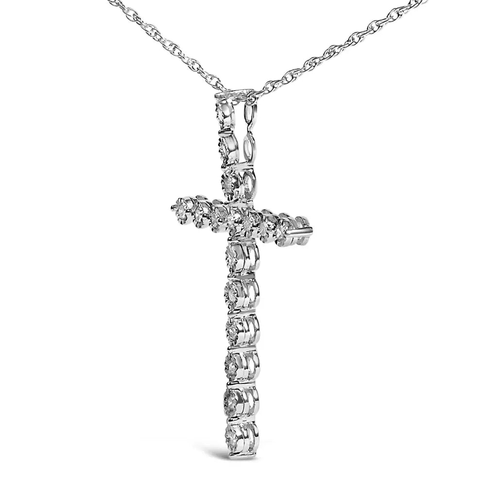 Diamond cross pendant necklace in.925 sterling silver 1/6 cttw 18 inch bijoux-nyc direct