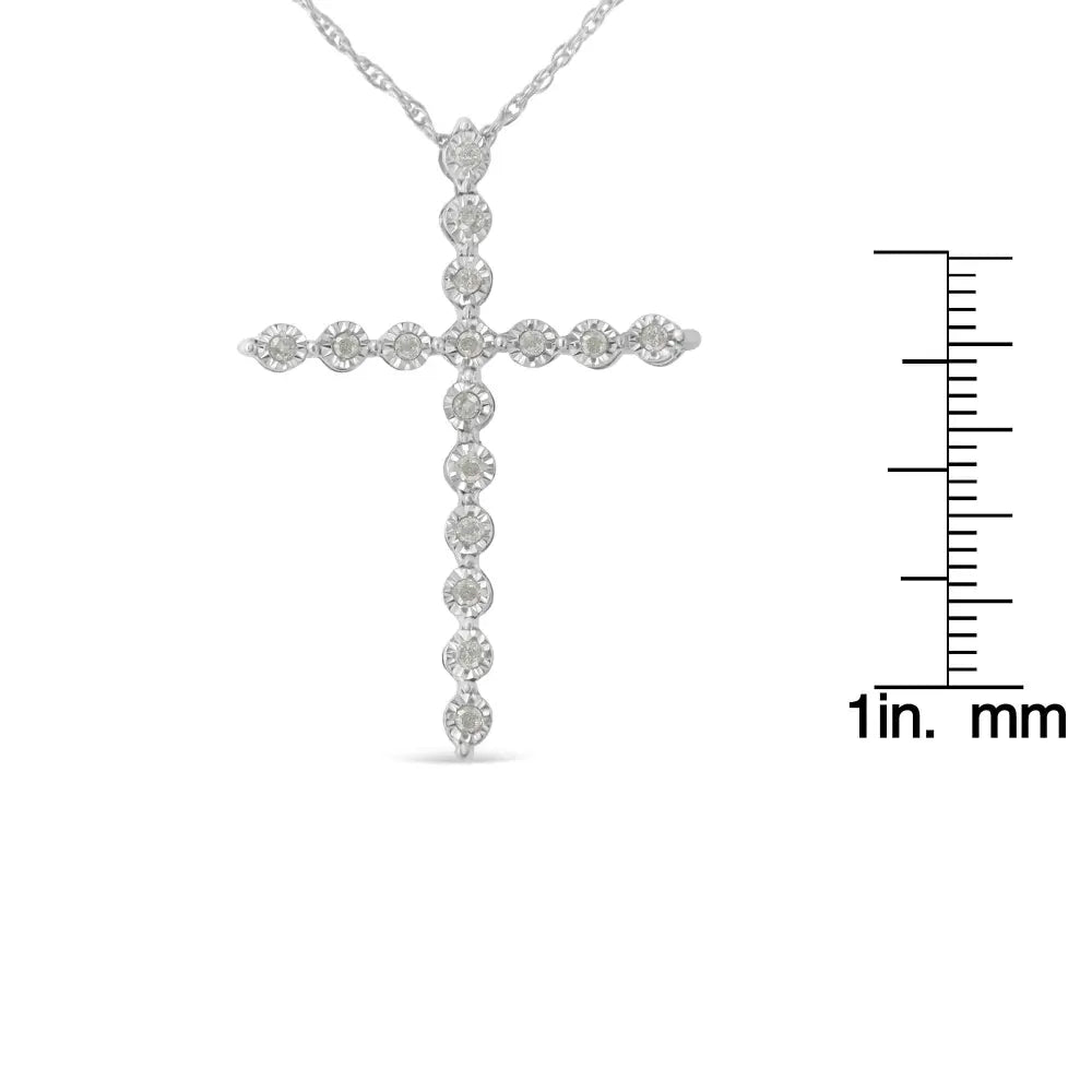 .925 sterling silver 1/6 cttw brilliant cut diamond miracle set shared prong cross 18’’ pendant necklace (i j color i2 i3