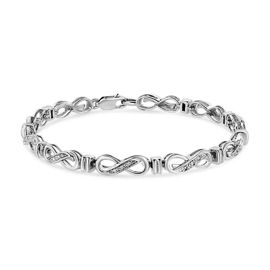 .925 Sterling Silver 1/6 Cttw Diamond Accent Infinity Link Bracelet (I-J Color, I3 Promo Clarity) - 7" - Bijoux-NYC Direct