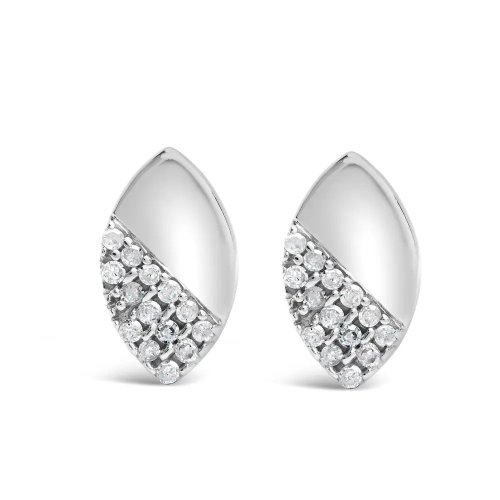 Sterling silver 1/6 cttw diamond mirror polish pear stud earrings bijoux-nyc direct