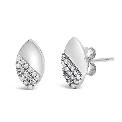 925 Sterling Silver 1/6 Cttw Diamond and Mirror Polish Pear Shape Stud Earrings (I-J Color, I2-I3 Clarity) - Bijoux-NYC Direct
