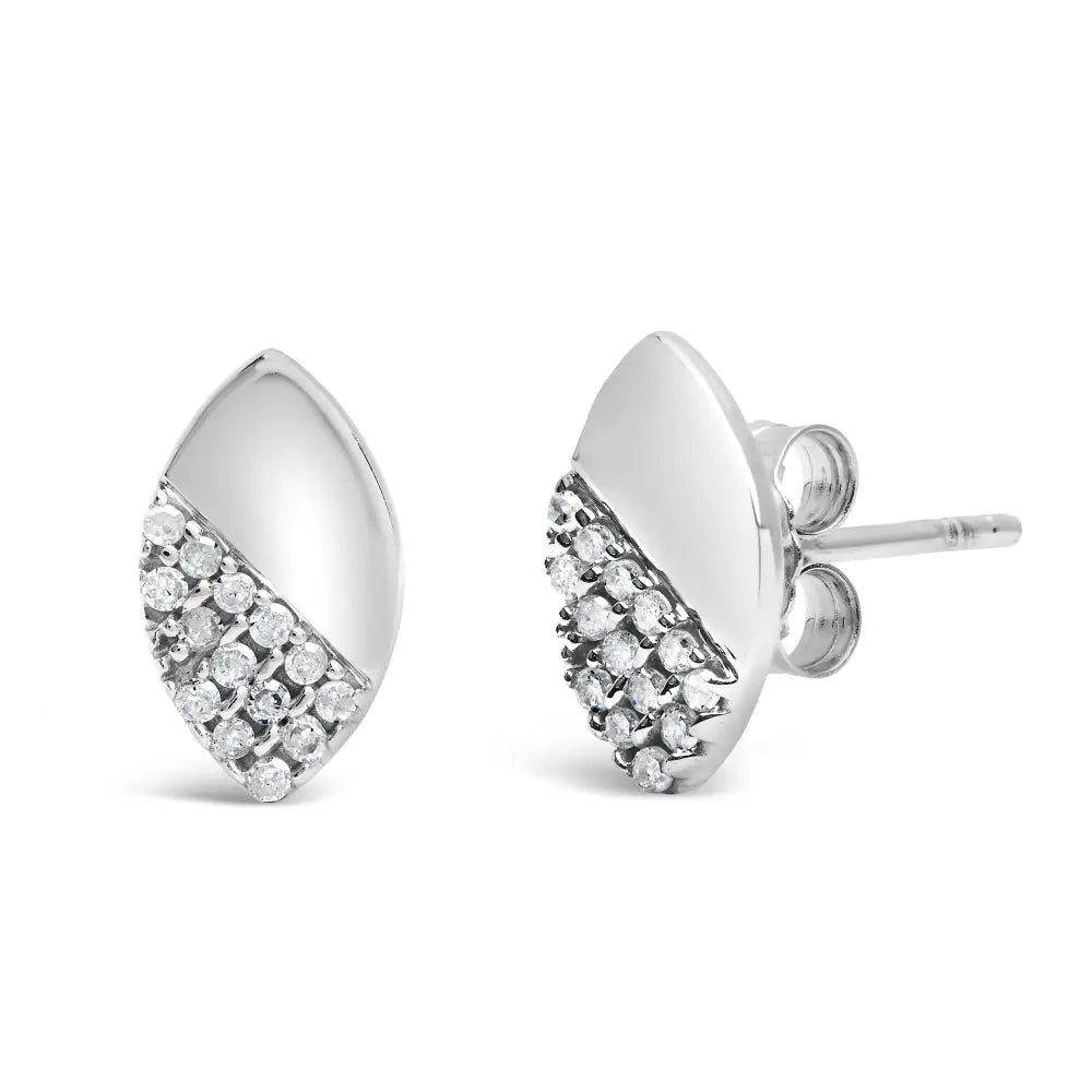 Sterling silver 1/6 cttw diamond mirror polish pear stud earrings bijoux-nyc direct