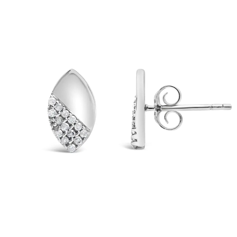 Sterling silver 1/6 cttw diamond mirror polish pear stud earrings bijoux-nyc direct