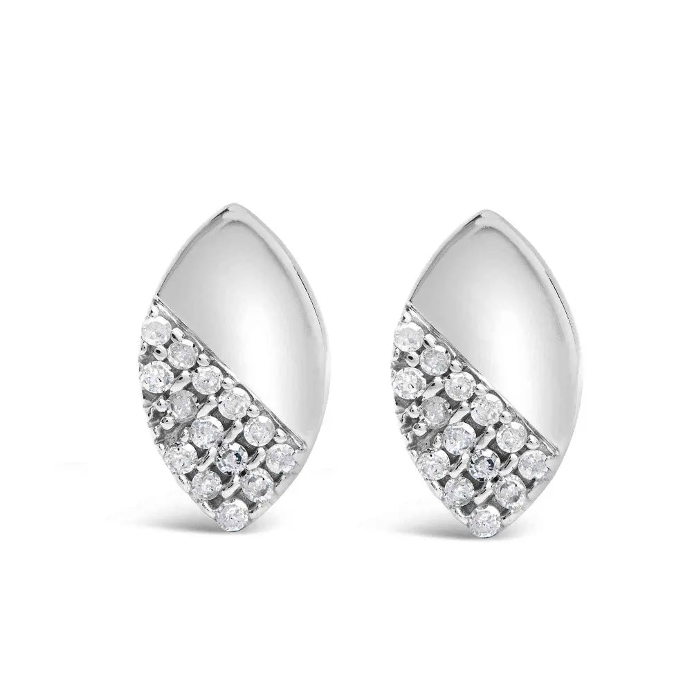 925 Sterling Silver 1/6 Cttw Diamond and Mirror Polish Pear Shape Stud Earrings (I-J Color, I2-I3 Clarity) - Bijoux-NYC Direct