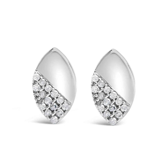 925 Sterling Silver 1/6 Cttw Diamond and Mirror Polish Pear Shape Stud Earrings (I-J Color, I2-I3 Clarity) - Bijoux-NYC Direct