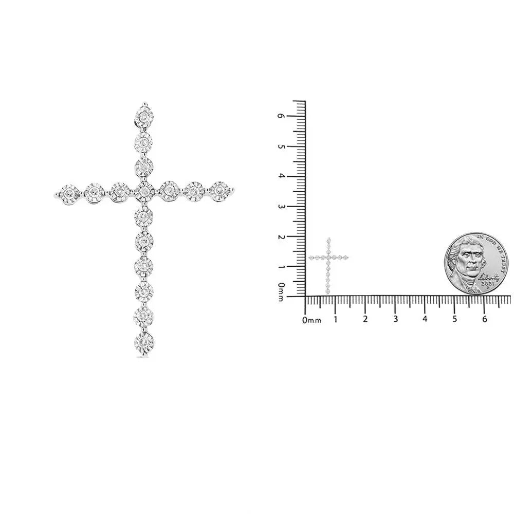 .925 Sterling Silver 1/6 cttw Diamond Cross Pendant Necklace (I-J, I1-I2) - Bijoux-NYC Direct