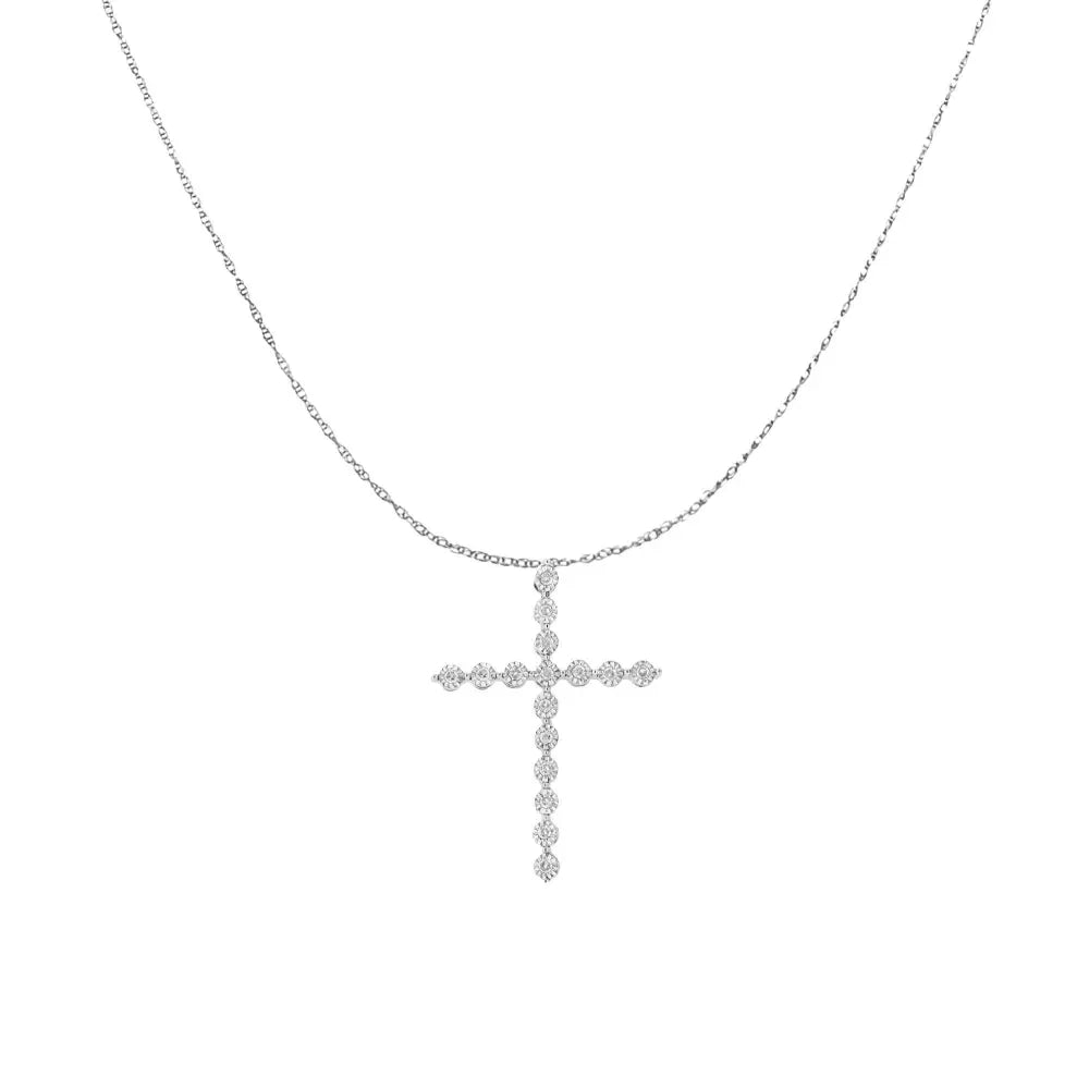 .925 Sterling Silver 1/6 cttw Diamond Cross Pendant Necklace (I-J, I1-I2) - Bijoux-NYC Direct