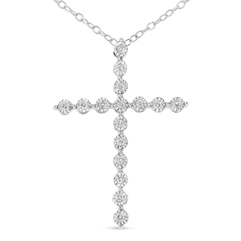 .925 Sterling Silver 1/6 cttw Diamond Cross Pendant Necklace (I-J, I1-I2) - Bijoux-NYC Direct