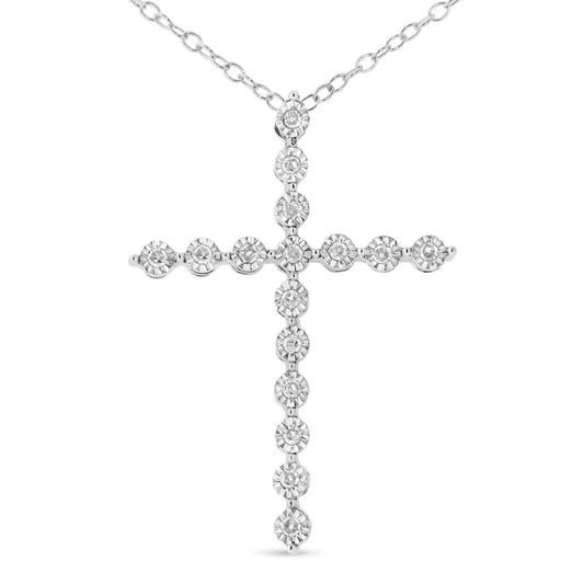 .925 Sterling Silver 1/6 cttw Diamond Cross Pendant Necklace (I-J, I1-I2) - Bijoux-NYC Direct