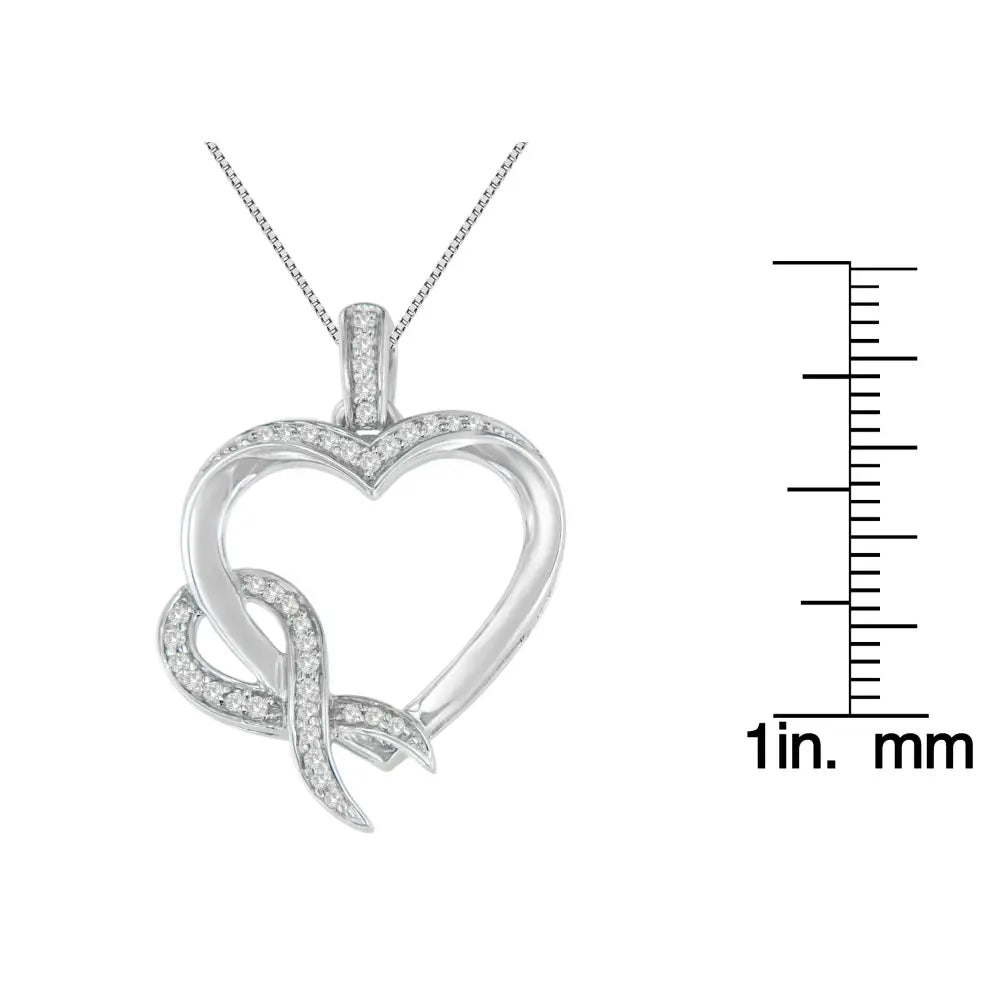 1/6 cttw diamond heart ribbon pendant necklace in.925 sterling silver bijoux-nyc direct