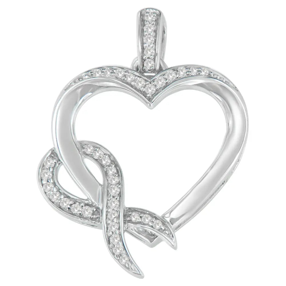 1/6 cttw diamond heart ribbon pendant necklace in.925 sterling silver bijoux-nyc direct