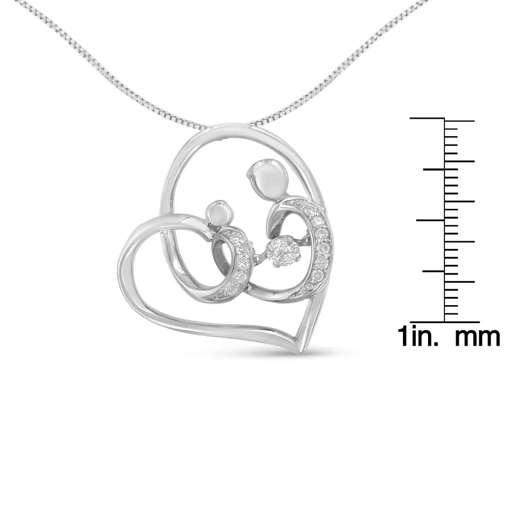 Sterling silver 1/6 cttw diamond mother and child heart pendant necklace bijoux-nyc direct