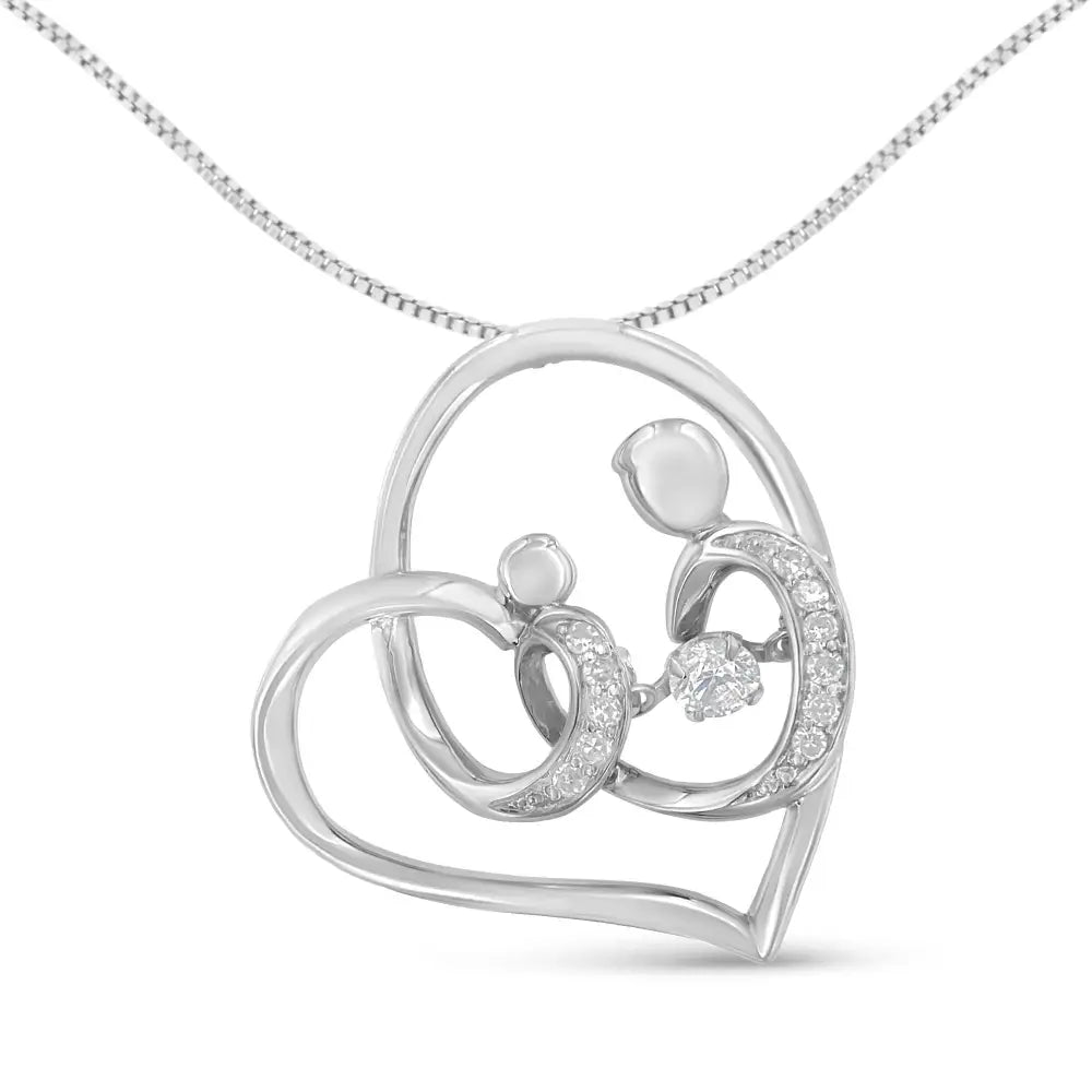 Sterling silver 1/6 cttw diamond mother and child heart pendant necklace bijoux-nyc direct
