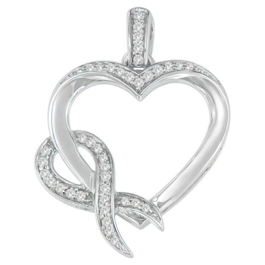 .925 Sterling Silver 1/6 cttw Diamond Heart Pendant Necklace (H-I, I1-I2) - Bijoux-NYC Direct