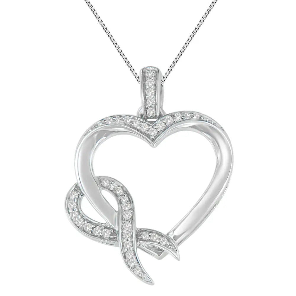 1/6 cttw diamond heart ribbon pendant necklace in.925 sterling silver bijoux-nyc direct