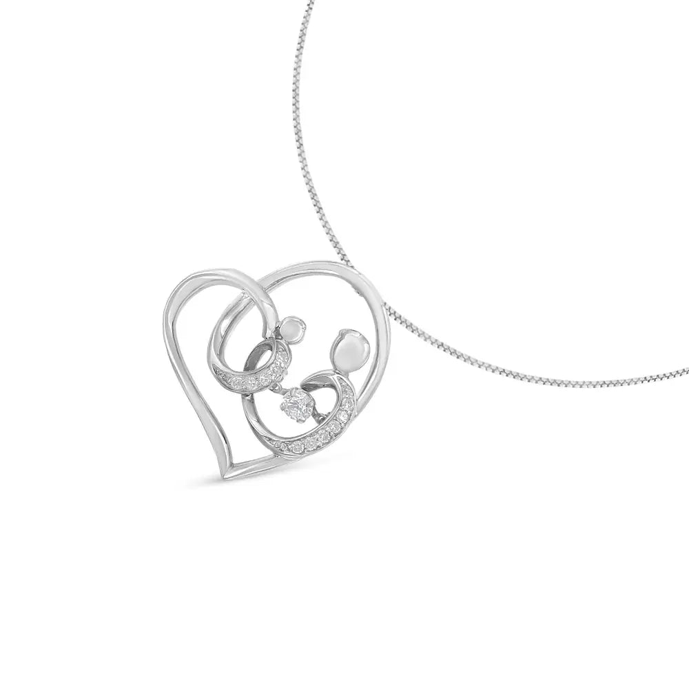 Sterling silver 1/6 cttw diamond mother and child heart pendant necklace bijoux-nyc direct