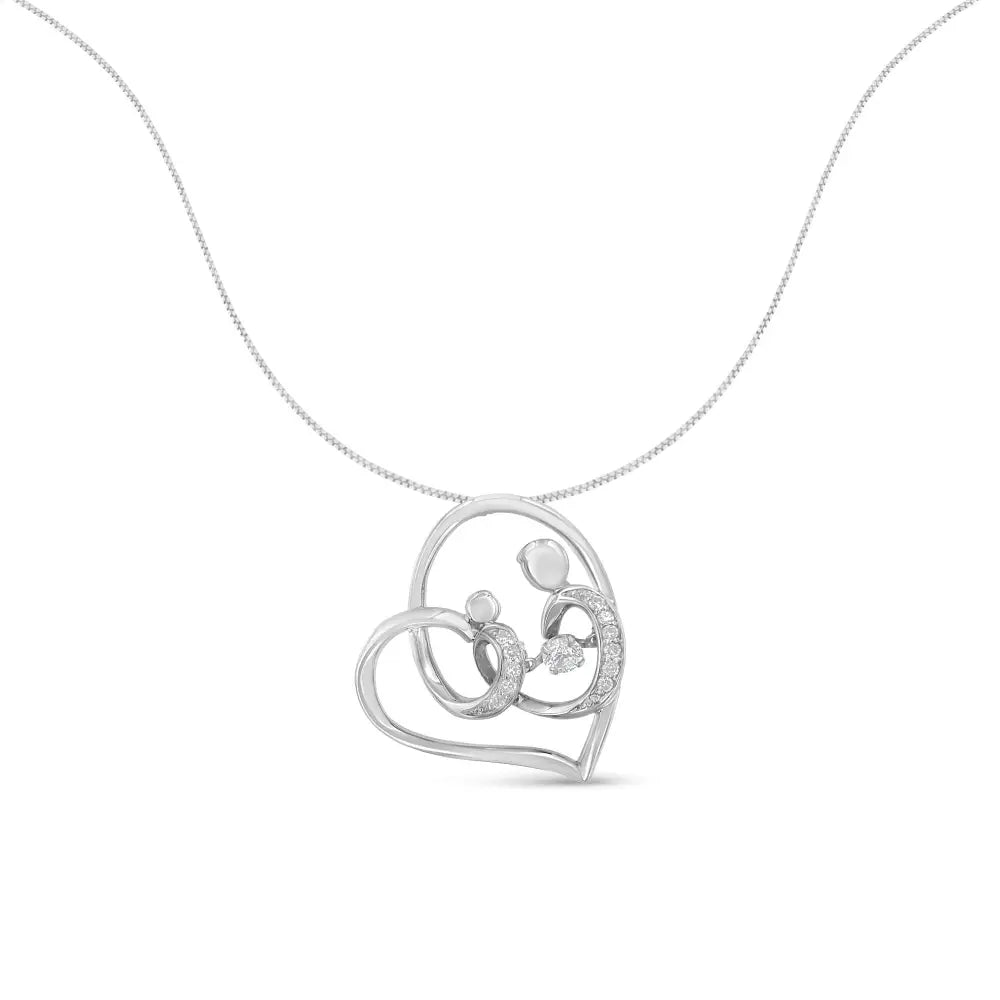 Sterling silver 1/6 cttw diamond mother and child heart pendant necklace bijoux-nyc direct