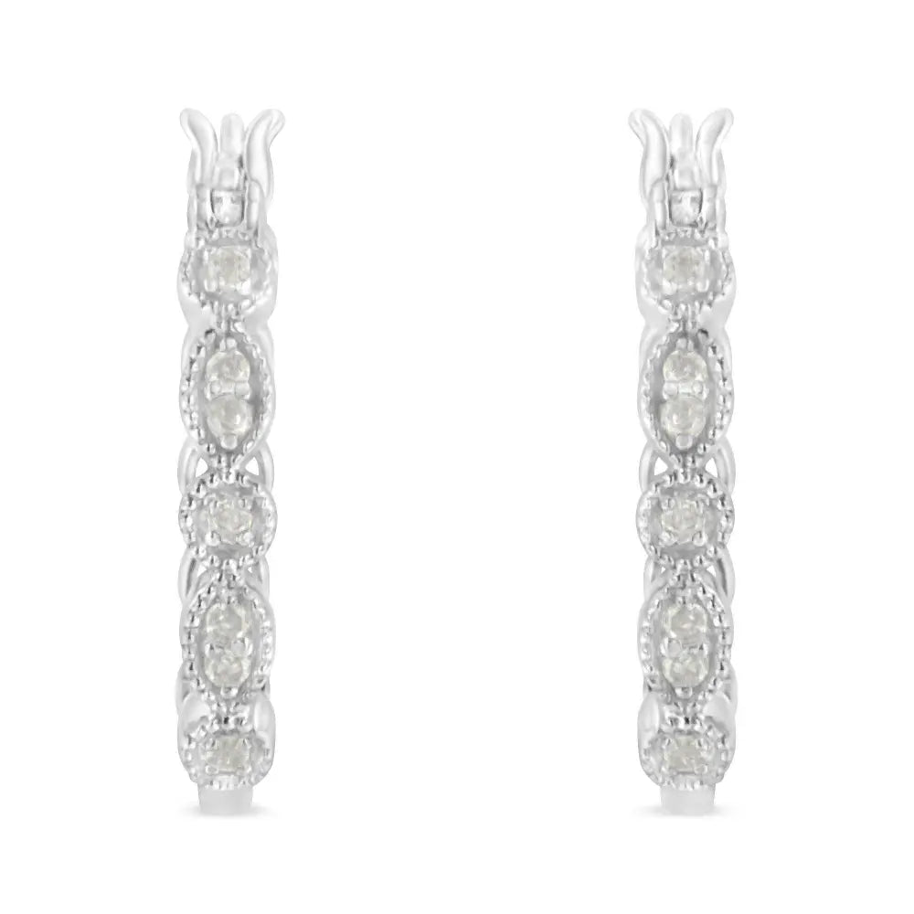 .925 Sterling Silver 1/6 cttw Diamond Milgrain Hoop Earring (I-J Color, I3 Clarity) - Bijoux-NYC Direct