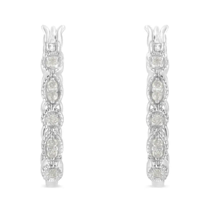 .925 Sterling Silver 1/6 cttw Diamond Milgrain Hoop Earring (I-J Color, I3 Clarity) - Bijoux-NYC Direct