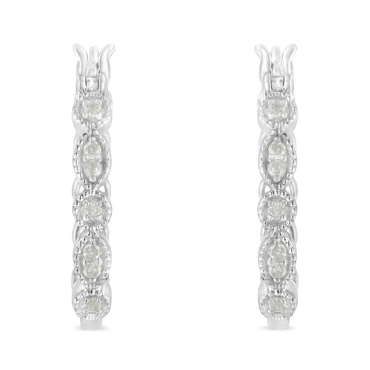 .925 Sterling Silver 1/6 cttw Diamond Milgrain Hoop Earring (I-J Color, I3 Clarity) - Bijoux-NYC Direct