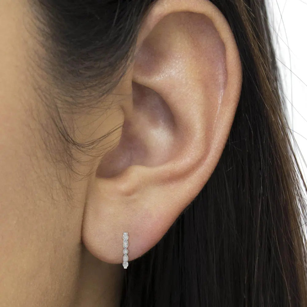 .925 Sterling Silver 1/6 cttw Diamond Milgrain Hoop Earring (I-J Color, I3 Clarity) - Bijoux-NYC Direct
