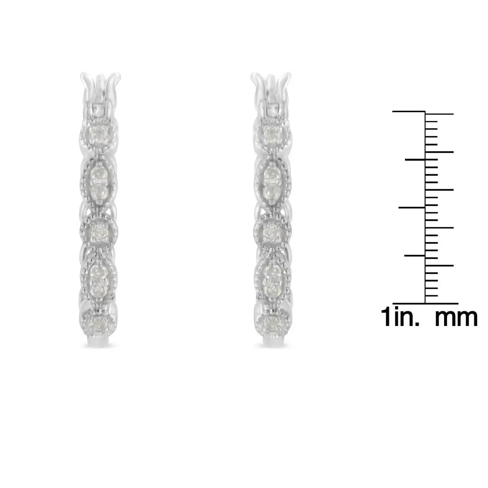 .925 Sterling Silver 1/6 cttw Diamond Milgrain Hoop Earring (I-J Color, I3 Clarity) - Bijoux-NYC Direct