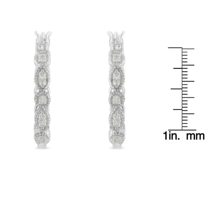 .925 Sterling Silver 1/6 cttw Diamond Milgrain Hoop Earring (I-J Color, I3 Clarity) - Bijoux-NYC Direct
