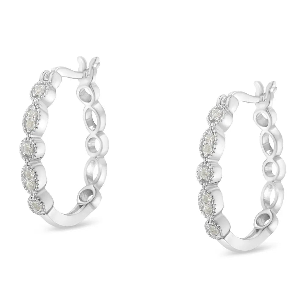 .925 Sterling Silver 1/6 cttw Diamond Milgrain Hoop Earring (I-J Color, I3 Clarity) - Bijoux-NYC Direct
