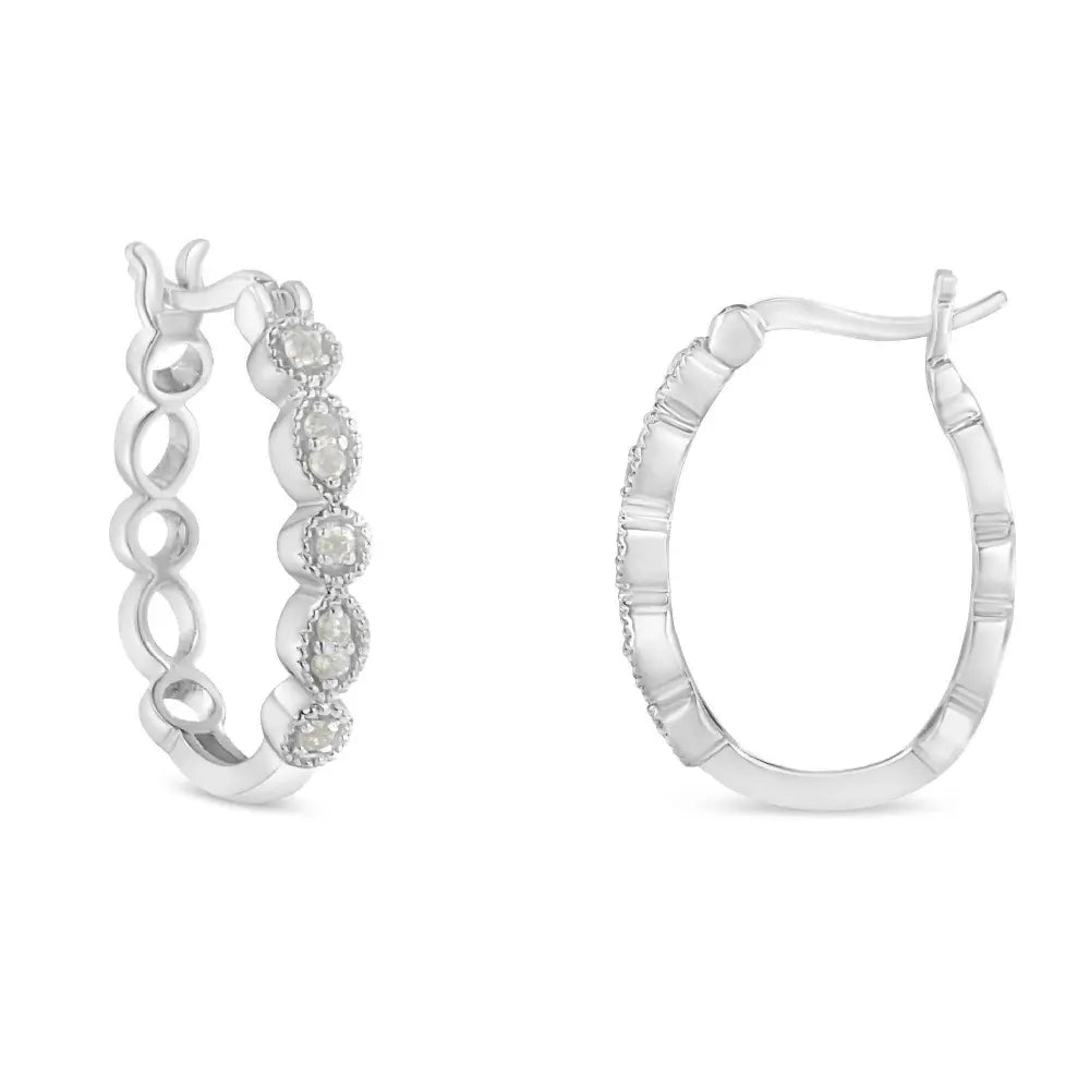 .925 Sterling Silver 1/6 cttw Diamond Milgrain Hoop Earring (I-J Color, I3 Clarity) - Bijoux-NYC Direct