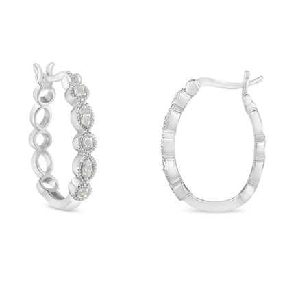 .925 Sterling Silver 1/6 cttw Diamond Milgrain Hoop Earring (I-J Color, I3 Clarity) - Bijoux-NYC Direct