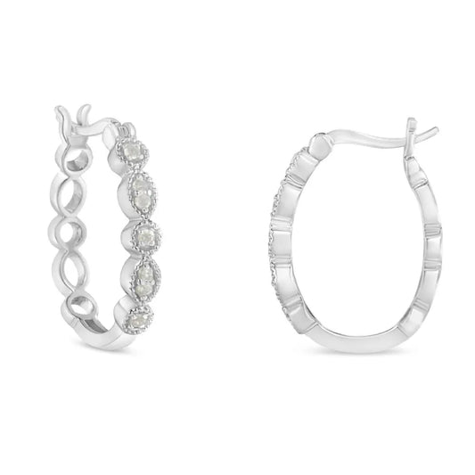 .925 Sterling Silver 1/6 cttw Diamond Milgrain Hoop Earring (I-J Color, I3 Clarity) - Bijoux-NYC Direct