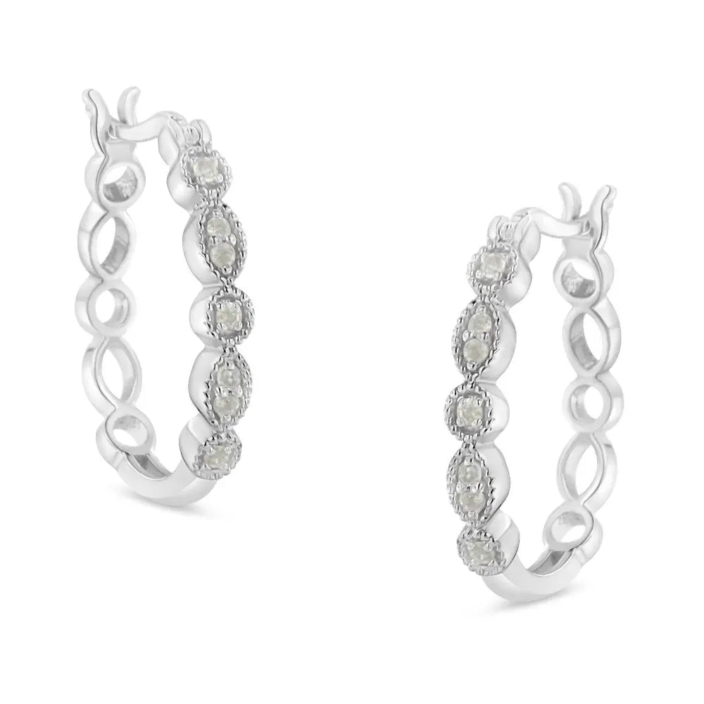 .925 Sterling Silver 1/6 cttw Diamond Milgrain Hoop Earring (I-J Color, I3 Clarity) - Bijoux-NYC Direct