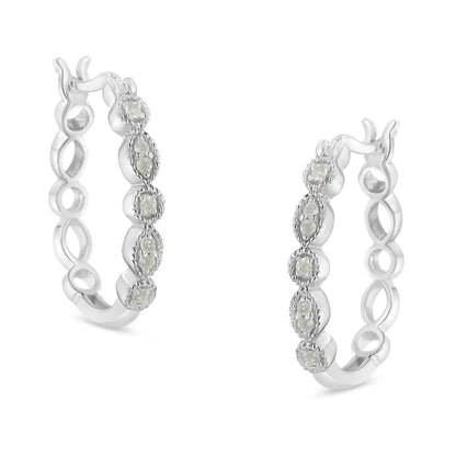 .925 Sterling Silver 1/6 cttw Diamond Milgrain Hoop Earring (I-J Color, I3 Clarity) - Bijoux-NYC Direct