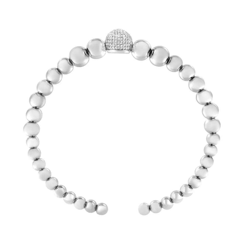 .925 sterling silver 1/6 cttw diamond rondelle graduated ball bead cuff bangle bracelet (i-j color i2-i3 clarity)