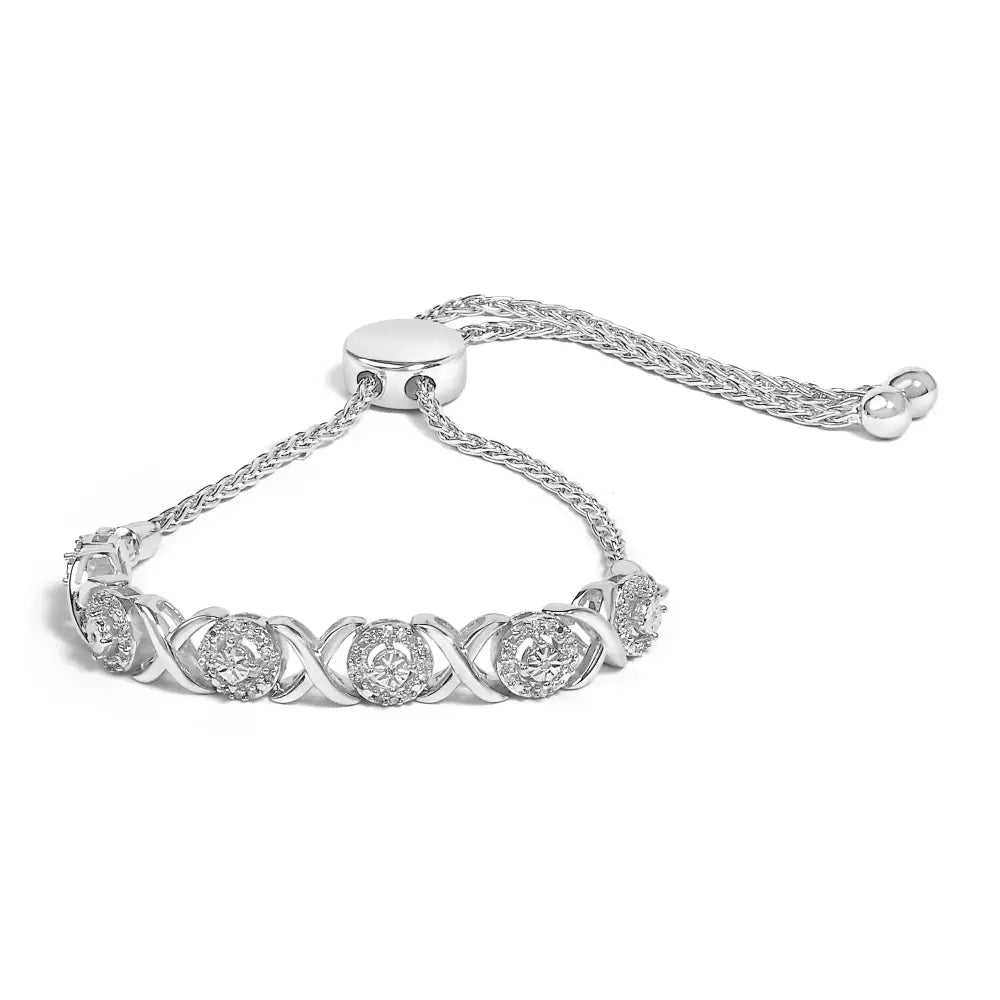 Diamond x and o bolo bracelet in.925 sterling silver 1/6 cttw bijoux-nyc direct
