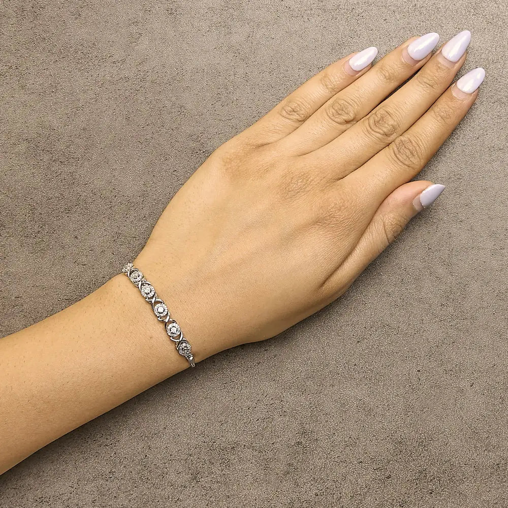 Diamond x and o bolo bracelet in.925 sterling silver 1/6 cttw bijoux-nyc direct