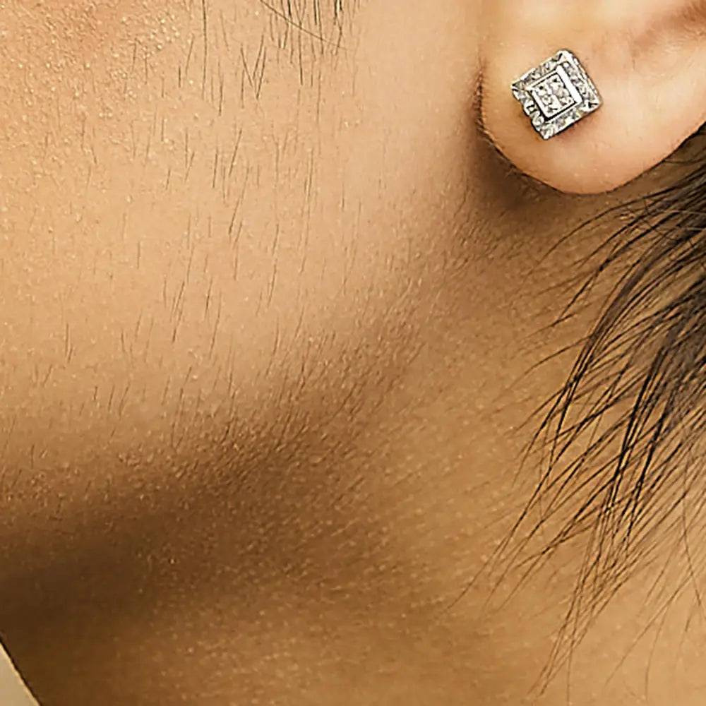 Princess cut diamond composite stud earrings in sterling silver 1/6 cttw bijoux-nyc direct