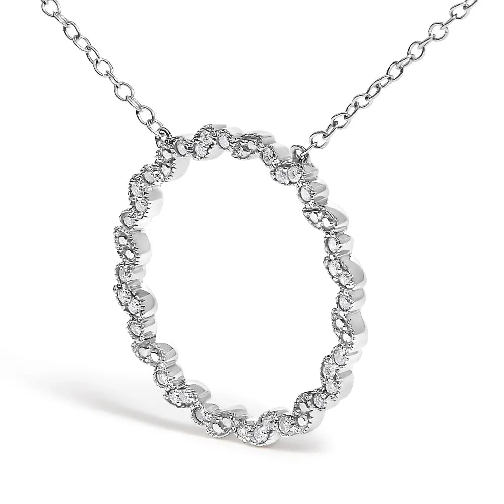 Sterling silver 1/7 cttw lab grown diamond beaded circle necklace 18 bijoux-nyc direct
