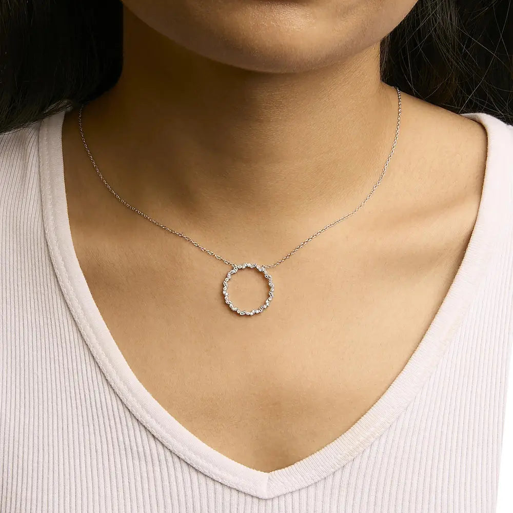 Sterling silver 1/7 cttw lab grown diamond beaded circle necklace 18 bijoux-nyc direct